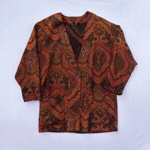 Vtg Carole Little for Saint-Tropez West Wool Blend Orange Paisley Blazer Sz 6